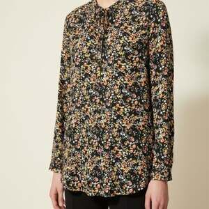 Floral Ditsy Print Long Sleeve Tie Neck Blouse